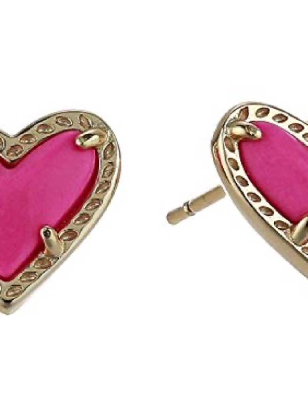 Kendra Scott Hot Pink Heart Stud Earrings with Gold Trim - Picture 2 of 3